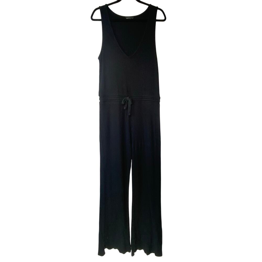 Beyond Yoga Black Jetsetter Ribbed Knit Straight Leg Jumpsuit Size Large